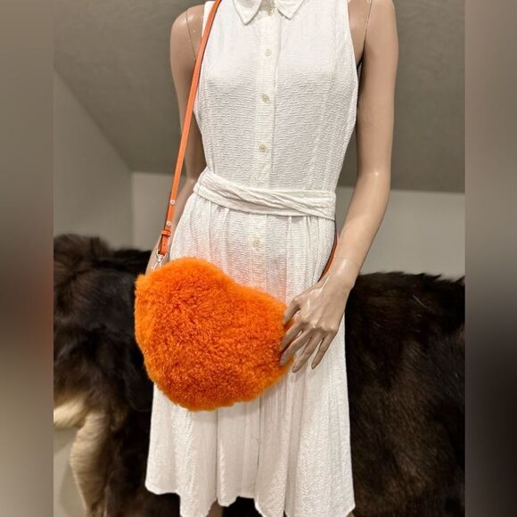 Stunning Orange Multi Use Bag & Premium Shearling Leather Heart Shaped Crossbody - Picture 10 of 16